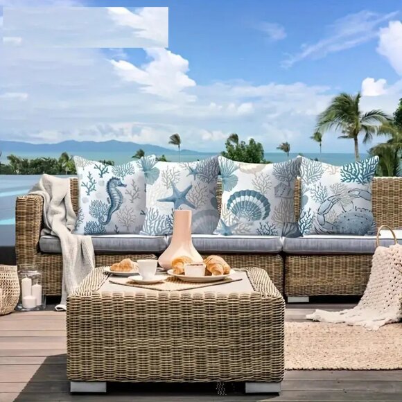 Share Outdoor Throw Pillow Covers - Set of 4 - Costal Decor Pillow Cases - Beach - Picture 2 of 7